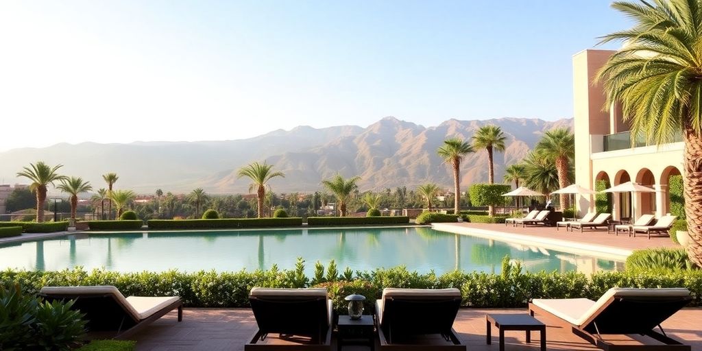 Luxurious pool surrounded by gardens at Four Seasons Marrakech.