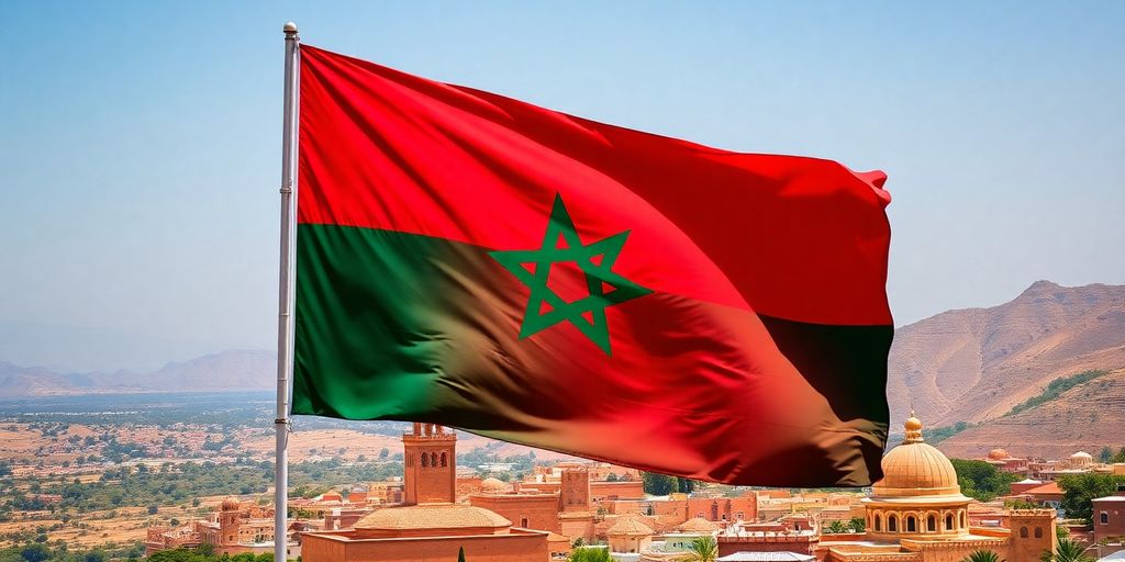 Moroccan flag against a backdrop of vibrant scenery.