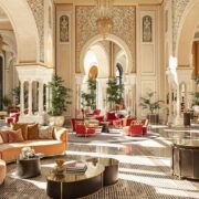 Hotel lounge with authentic Moroccan design details and plush ambiance.