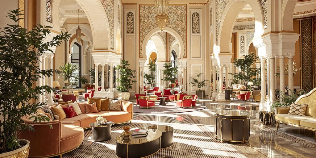 Hotel lounge with authentic Moroccan design details and plush ambiance.